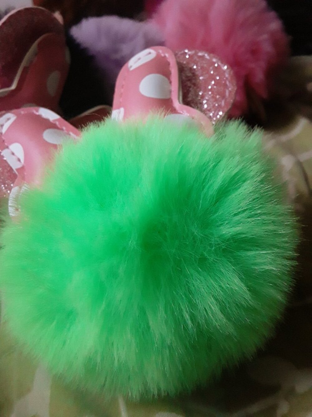 $12 Minnie Mouse Cartoon Polka Dot Hair Ball Fluffy Pom Pom Keychain Bow Tie